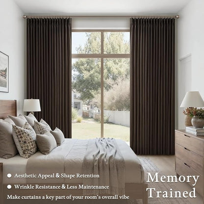 102 Inch Pinch Pleat Linen Dark Brown Semi Sheer Modern Curtains 2 Panels | 102 - Image 4