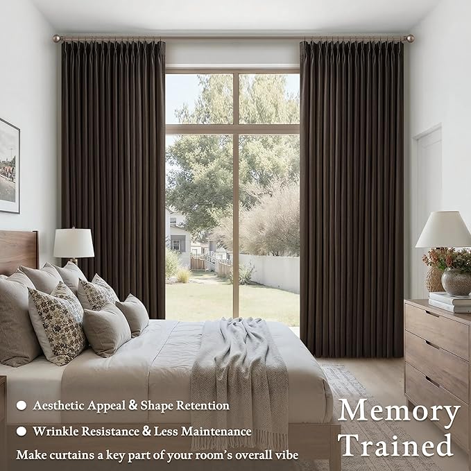 Thick Linen Pinch Pleated Light Filtering Privacy Dark Brown Curtains 50x80 | - Image 6