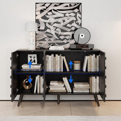 Fluted Storage Unit Cabinet, Modern Black Console Cabinets - Image 5