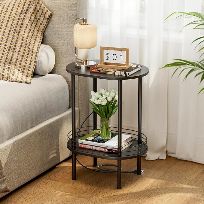 DGSANDGO Side Table with Charging Station, Side Tables Living Room, Nightstand - Image 3