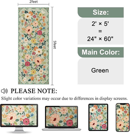 DUKINO 2x5 Runner Rug, Floral Washable Rug - Image 2