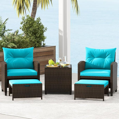 Tangkula 5 Pieces Patio Conversation Set, PE Wicker Outdoor Furniture Set - Image 3
