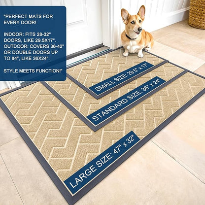 OLANLY Front Door Mat Outside 59x34, All-Season Absorbent Rubber Doormat | Beige - Image 2