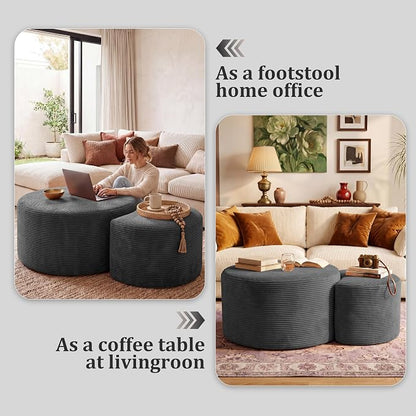 BSHOMGI Boneless Ottoman Nesting Coffee Table Set of 2, Corduroy Soft Foot Rest - Image 3