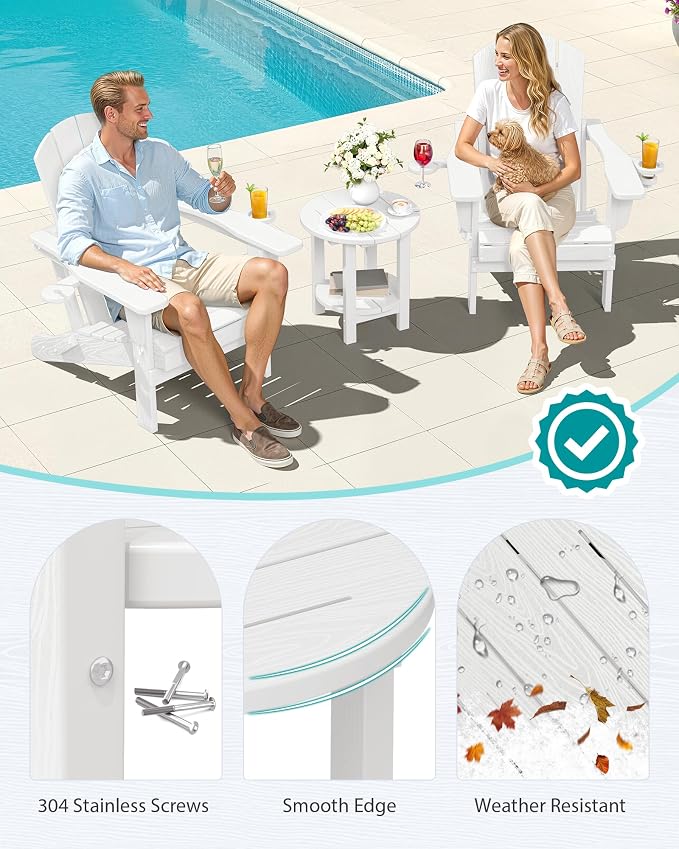 SERWALL Round Outdoor Side Table Set of 2, HDPE Small Adirondack Double End - Image 5