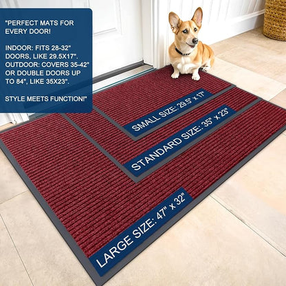 OLANLY 2-Pack Front Door Mats 47x23, Waterproof Heavy-Duty Doormats | Wine Red - Image 2