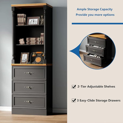 Bookshelf with Drawers, Floor Standing Display Storage Cabinet - Image 5