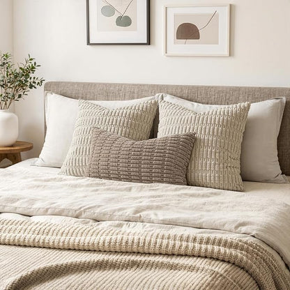 MIULEE Lumbar Corduroy Decorative Throw Pillow Covers 24x14 Light Brown | Pack - Image 4