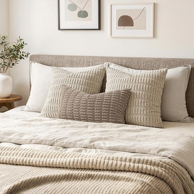 MIULEE Lumbar Corduroy Decorative Throw Pillow Covers 24x12 Light Brown | Pack - Image 4