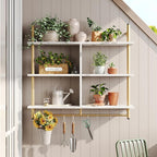 Bestier Kitchen Shelves Wall Mounted Floating Pipe Shelving 3 Tier 41.5" Coffee Bar Shelf with Holder Wall Display Storage Rack Kitchen Organization and Home Decor, White Faux Marble