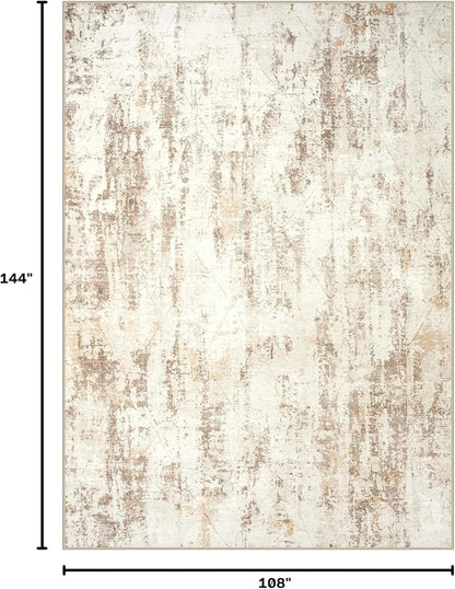 9x12 Area Rugs for Living Room: Washable Abstract Beige Grey Badroom Carpet | - Image 2