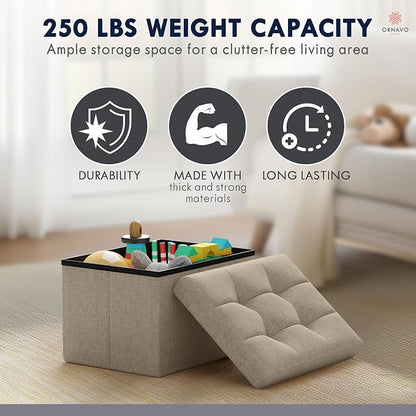 Ornavo Home Small Storage Ottoman, Foldable Collapsible Rectangle Linen Ottoman - Image 8