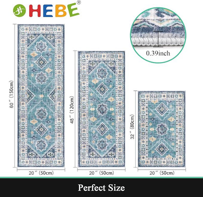 HEBE Boho Kitchen Rugs Set of 3, Non Slip Washable Kitchen Mats - Image 2