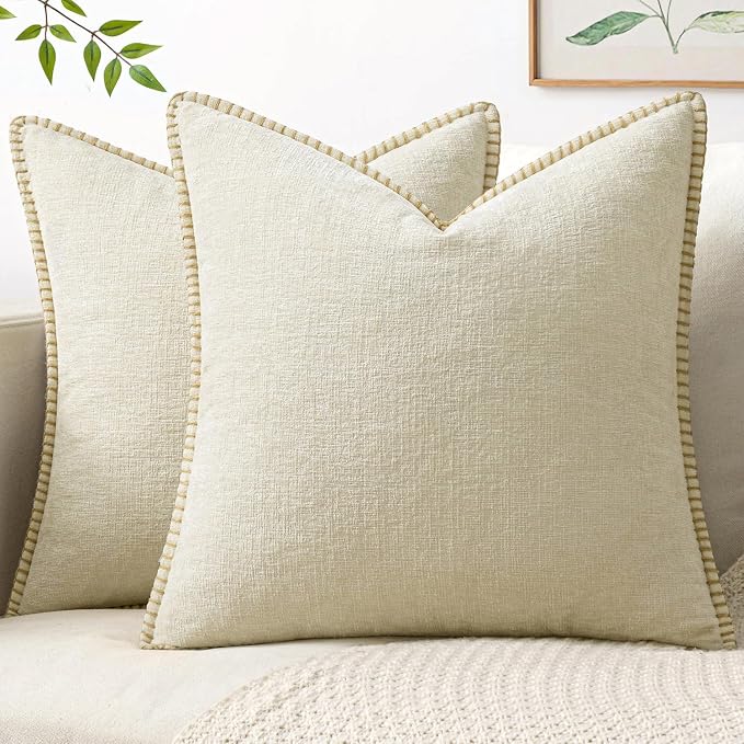 MIULEE Decorative Couch Throw Pillow Covers 18x18 Inch Cream White 2 Pack | by MIULEE