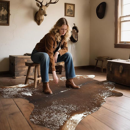Faux Cowhide Rug, Animal Cow Hide Rug, 7 x 6.2 Ft Spotted Brown | Premium - Image 4