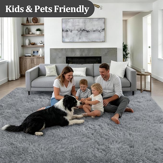 9x12 Area Rug Living Room Bedroom: Fluffy Plush Shag Carpet Gray | - Image 4