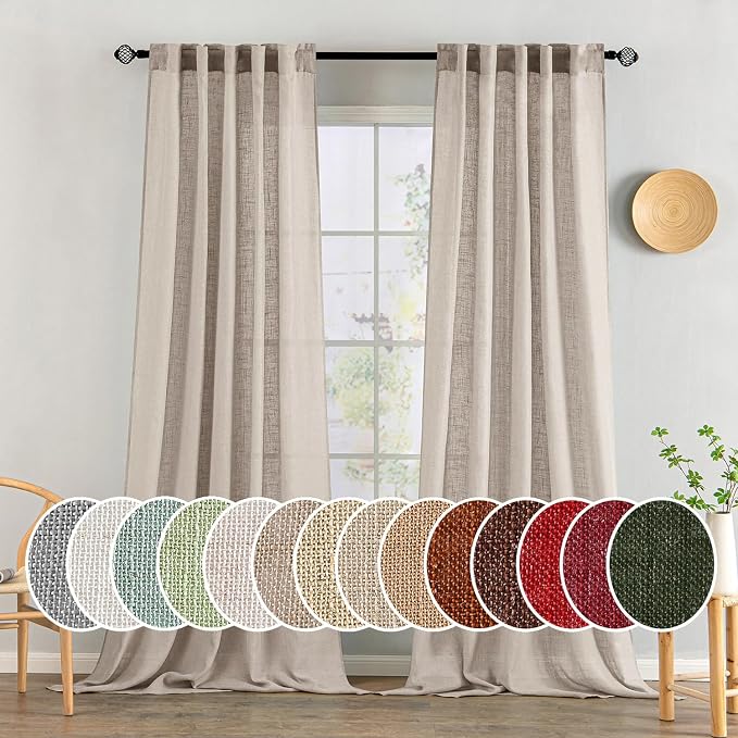 MIULEE Natural Linen Curtains 52x90 Inch Long 2 Panels by MIULEE