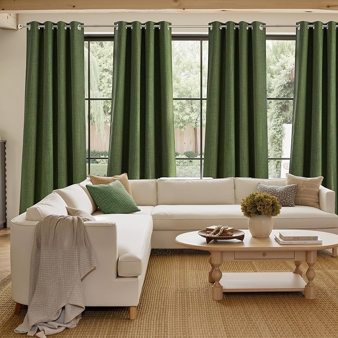 NICETOWN Froest Green Faux Linen Room Darkening Rod Pocket Curtains 63 inch - Image 4