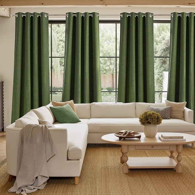 NICETOWN Short Faux Linen Froest Green Blackout Curtains 63 inches Long - Image 4