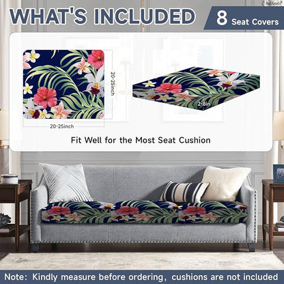 CALBODE 8 Pcs Stretch Outdoor Seat Cushion Covers, Tropical Floral, - Image 2