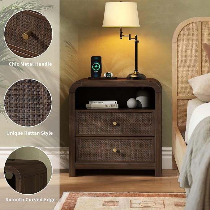 Oak&Sparrow Rattan Nightstand Set of 2, 23.6'' Rattan End Table - Image 7