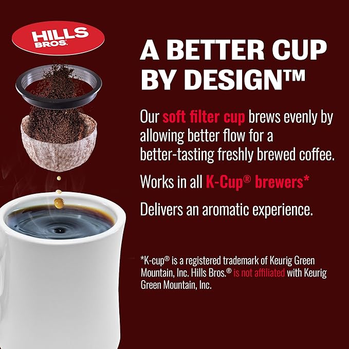Hills Bros Single Serve Coffee Pods, Perfect Balance, Medium Roast Coffee, 12 Count-Keurig Compatible, Roasted Arabica Coffee Beans, Less Caffeine, Full-Body Flavor