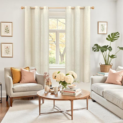 YoungsTex Beige Linen Curtains 63 Inch Length 2 Panels - Image 2