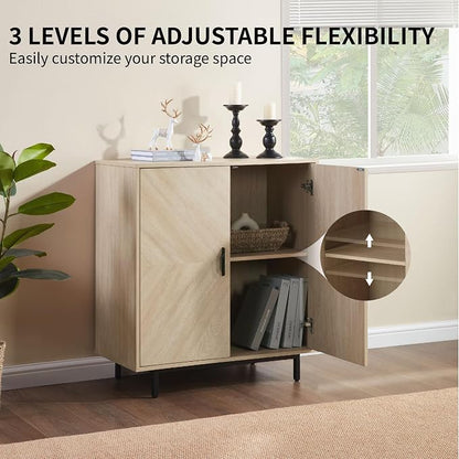 Storage Cabinet with Doors, Modern Accent Cabinet, Wood Grain Decoratio Buffet - Image 4