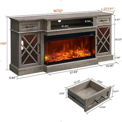 OKD 3-Sided Glass Farmhouse Fireplace TV Stand - Image 2