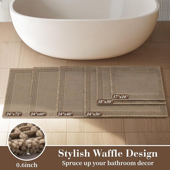 RESARE Waffle Bath Mat for Bathroom, Non Slip Bathroom Rugs 20"x32" Brown | - Image 5