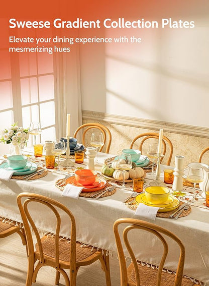 Sweese Porcelain Dinner Plates 10 Inch, Set of 6, Multi-Colored Round Plates for Lunch, Dinner, Parties, Microwave Dishwasher Safe