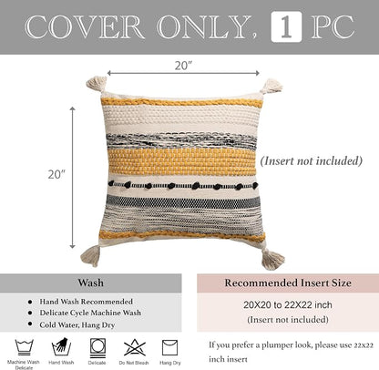 Yellow Mustard Decorative Throw Pillow Cover 20x20 Square Boho Accent - Image 4