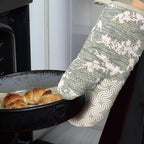 Thumb Oven Mitts, Heat and Slip Resistant Silicone Kitchen Mittens 2-Pack Set, Aqua Birds Soft Long Oven Gloves, Flexible Thick Potholders for Safe Baking Cooking and Grilling (Aqua)