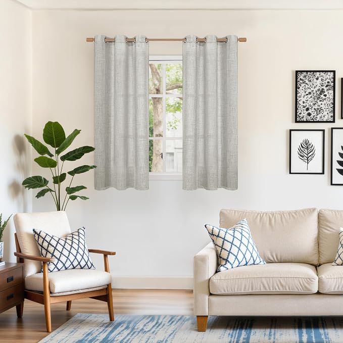 YoungsTex Light Grey Linen Curtains 48 Inch Length, Short Light Filtering - Image 2