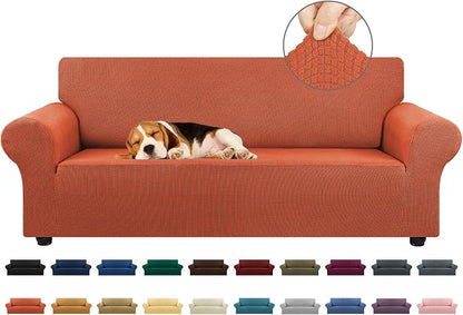 Stretch Couch Covers for Sofa, 3 Cushion Slipcover, Pureed Pumpkin | 1-Piece by KEKUOU