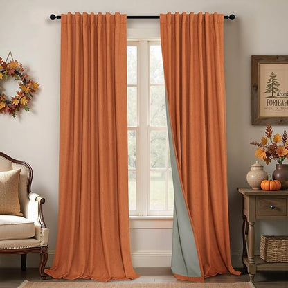 Burnt Orange Blackout Curtains for Living Room 108 Inches Long 2 Panels Back by Pitalk