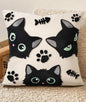 Embroidered Throw Pillow Cover 20x20 Inch, Cat Bone | Decorative Pillow Cover by Kokaaee