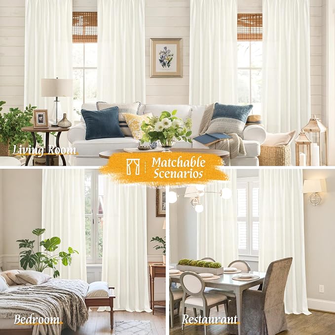 Light Filtering Cream Linen Blended Curtains 63 Inch - Image 6