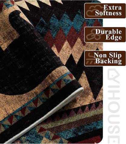 Rustic Cabin Area Rug 9x12, Lodge Wildlife Bear Washable Large Area Rug - Image 6