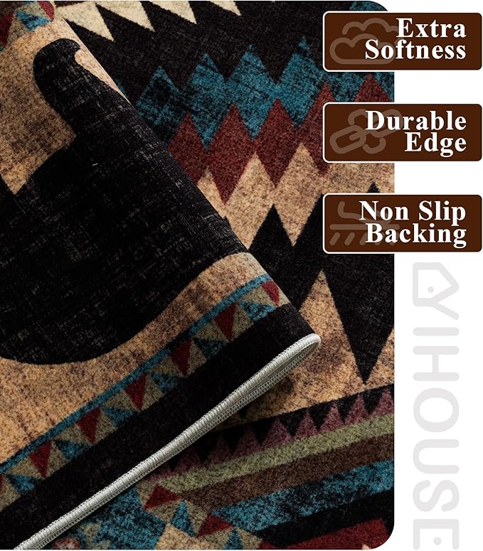Rustic Cabin Area Rug for Living Room 8x10, Machine Washable Lodge Bear Rug - Image 5
