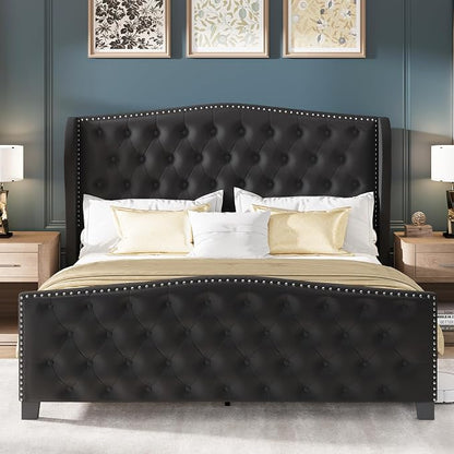 LARMACE Queen Size Bed Frame Velvet Upholstered Platform Bed - Image 7