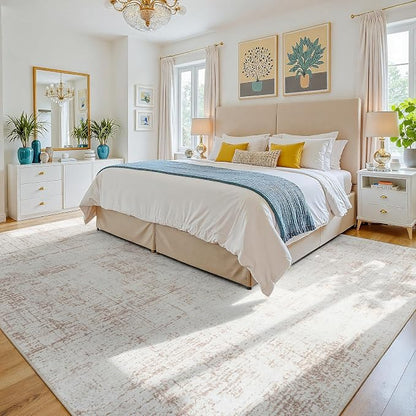 10x14 Area Rug for Living Room Bedroom: Non-Slip Modern Beige White | Machine - Image 2