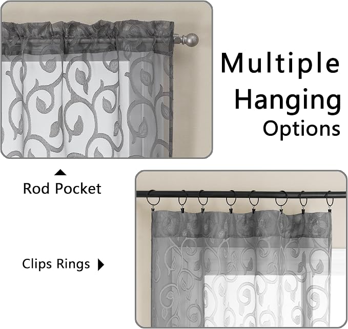 Furman Grey Sheer Curtains 54 Inch Length 2 Panels Set - Image 4