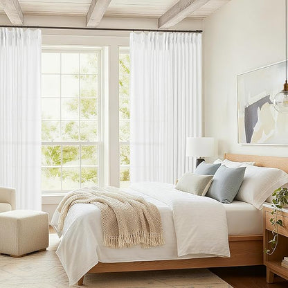 Ivory Linen Sheer Pleated Curtains 108 Inches Long 100 Inch Width | Neutral - Image 6