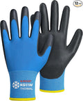 KAYGO Winter Work Gloves for Men and Women, 12 Pairs Thermal Insulated Safety Work Gloves PU Coated, Smooth Grip on Palm & Fingers,Ideal for Freezer Work,Blue,L