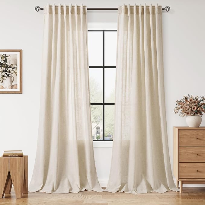 Linen Curtains 96 Inches Long for Living Room Modern Farmhouse Decor Light by Nanspring