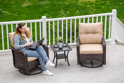 ALAULM 3 Piece Wicker Patio Chairs Outdoor Swivel Rocker Chairs - Image 2