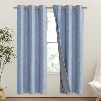 NICETOWN Stone Blue Vintage Linen 100% Blackout Curtains - Image 2