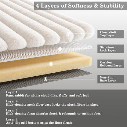 White Rabbit Striped Plush Rug 5'x8', Fluffy Shaggy Area Rug - Image 3