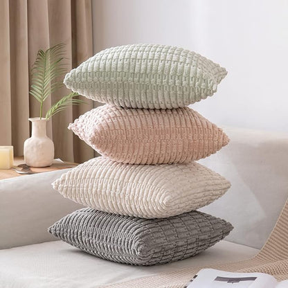 MIULEE Euro Sham Corduroy Decorative Throw Pillow Covers 24x24 Light Green | - Image 5